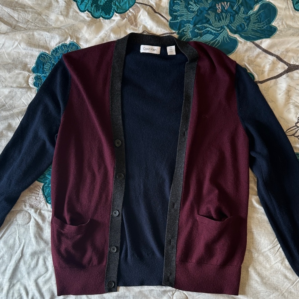 Burgundy and Dark Blue Men's Sweater